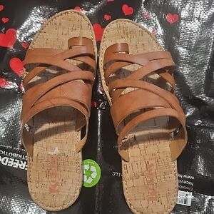 Kork-Ease Brown Cork Sandals with Multi-Strap Design